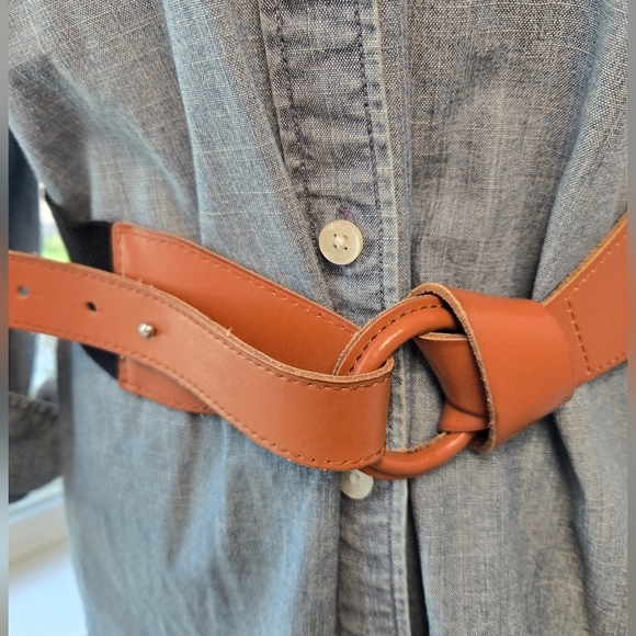 LP BY LINEA PELLE COGNAC BROWN LEATHER & BLACK STRETCH FOLD OVER BELT WOMEN M - Picture 3 of 15